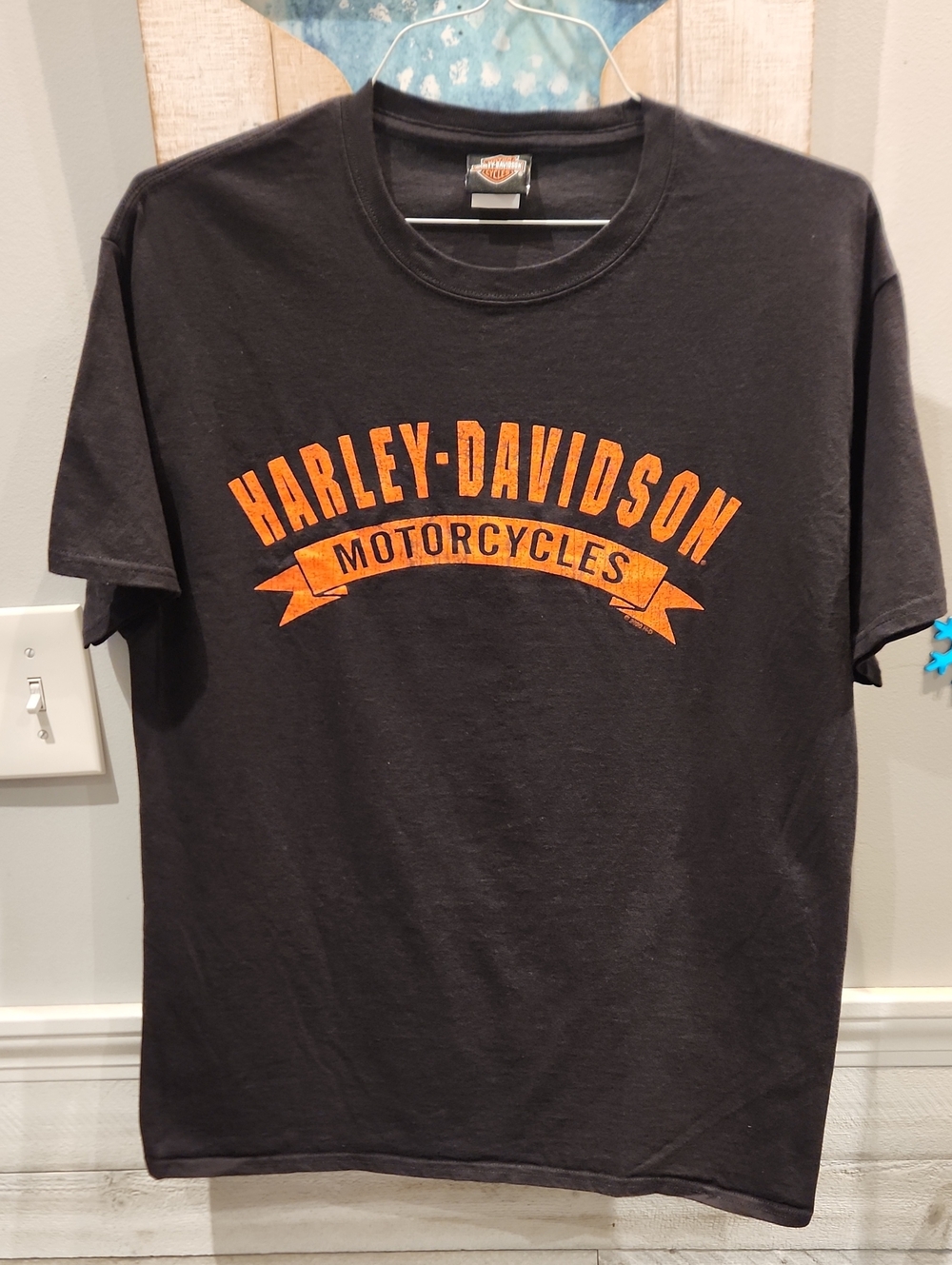 Harley-Davidson Black T-Shirt with Orange Arch Logo Sz L